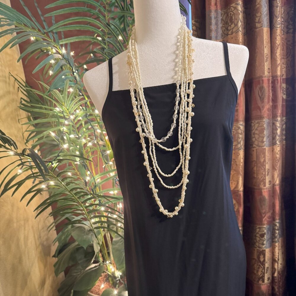 Multi-Layer Long Beaded White Necklace